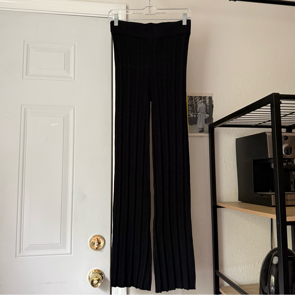 St. Agni Black Tencel Lyocell Chunky Rib Ribbed Knit Elastic Waist Slim Pants